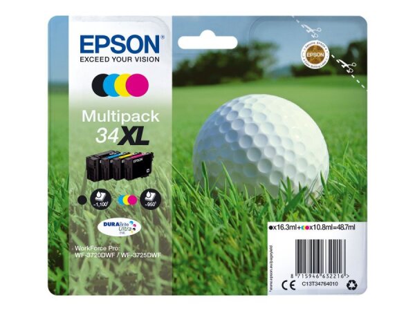 EPSON 34XL 4er Pack XL Schwarz, Gelb, Cyan, Magenta Tintenpatrone  ( C13T34794020 )