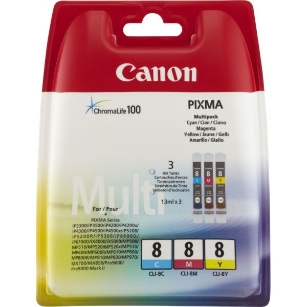 CANON CLI 8 3 Color Multipack Gelb, Cyan, Magenta Tintenbehälter  ( 0621B026 )