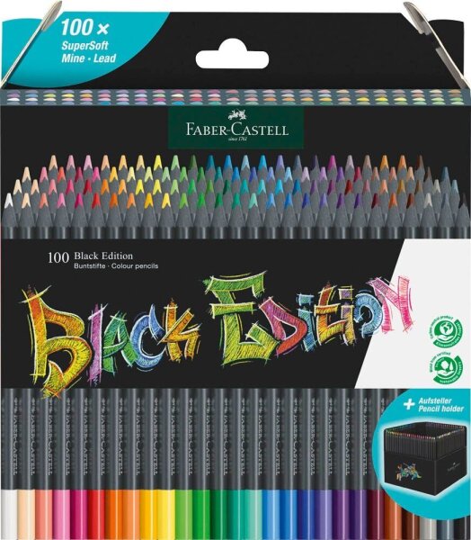 FABER-CASTELL Black Edition Buntstifte farbsortiert, 100 St.