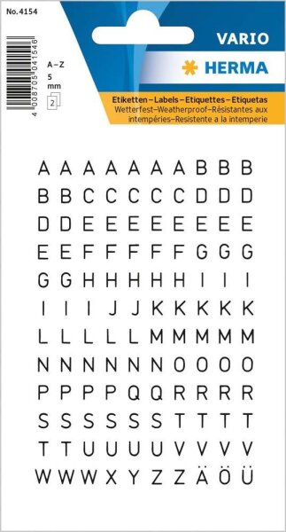 HERMA Klebebuchstaben 4154 Buchstaben A-Z, schwarz, 240 Etiketten