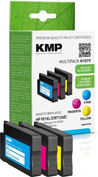 KMP H101V cyan, magenta, gelb Druckerpatronen kompatibel zu HP 951XL (CN046AE/CN047AE/CN048AE), 3er-Set