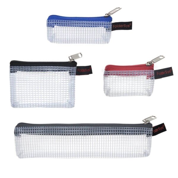 FolderSys Reißverschlussbeutel je 1 x 170 x 40 mm grau, 80 x 55 mm schwarz, 80 x 30 mm blau, 55 x 35 mm rot transparent/farbsortiert 0,15 mm, 4 St.