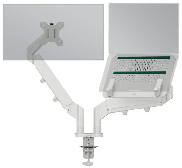 LEITZ Laptop-Monitor-Halterung Ergo 65380085 lichtgrau für 1 Monitor und 1 Laptop, Tischklemme