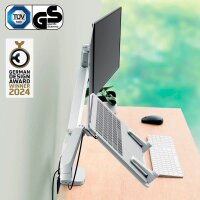 LEITZ Laptop-Monitor-Halterung Ergo 65380085 lichtgrau für 1 Monitor und 1 Laptop, Tischklemme