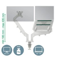 LEITZ Laptop-Monitor-Halterung Ergo 65380085 lichtgrau für 1 Monitor und 1 Laptop, Tischklemme