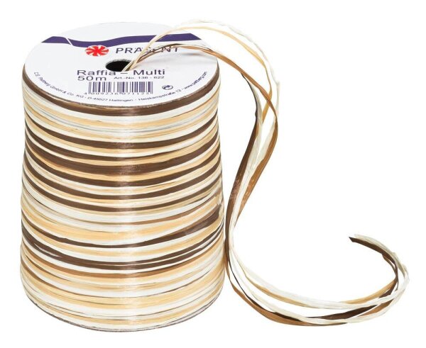 PRÄSENT Geschenkband Raffia matt braun/creme 3,0 mm x 50,0 m