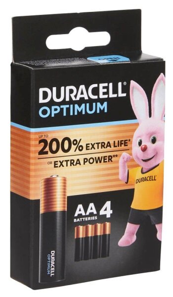DURACELL Batterien Optimum Alkali-Mangan Mignon AA 1,5 V, 4 St.
