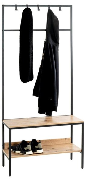 HAKU Möbel Garderobenbank mit Haken und Schuhrost 37461 eiche, schwarz Holz 70,0 cm
