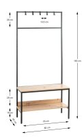 HAKU Möbel Garderobenbank mit Haken und Schuhrost 37461 eiche, schwarz Holz 70,0 cm