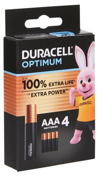 DURACELL Batterien Optimum Alkali-Mangan Micro AAA 1,5 V, 4 St.