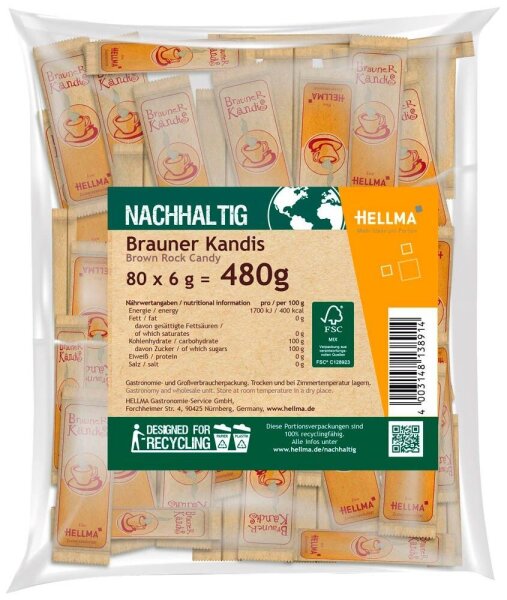 HELLMA  Brauner Kandis Zuckersticks, 80x 6,0 g