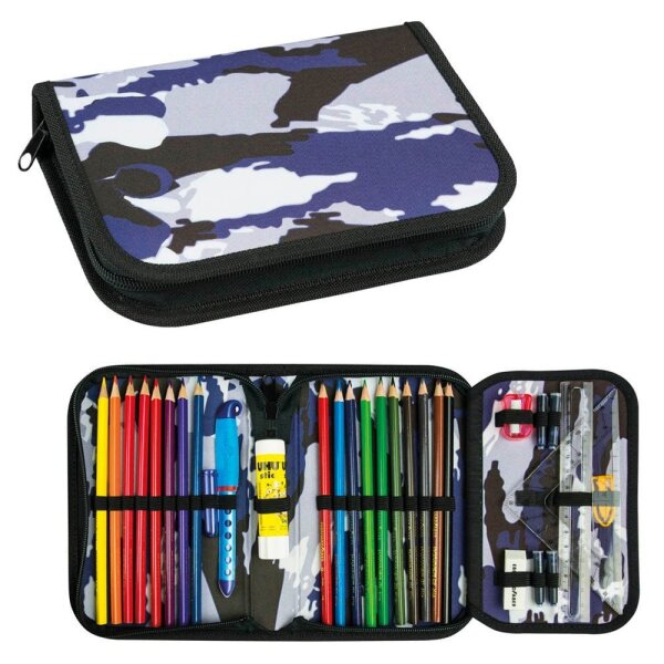 EBERHARD FABER Federmäppchen befüllt Camouflage grau 32-teilig, 19,6 x 13,2 cm