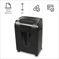 hama Premium M10+ Aktenvernichter mit Partikelschnitt P-5, 2 x 12 mm, bis 10 Blatt, schwarz