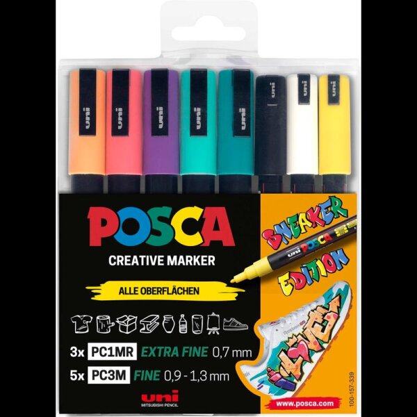 uni-ball POSCA Sneaker weiß Acrylstift farbsortiert 0,9 - 1,3 mm, 8 St.