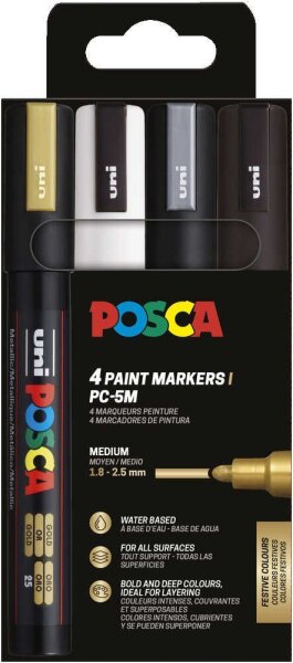 uni-ball POSCA PC-5M Metallic Acrylstift farbsortiert 1,8 - 2,5 mm, 4 St.