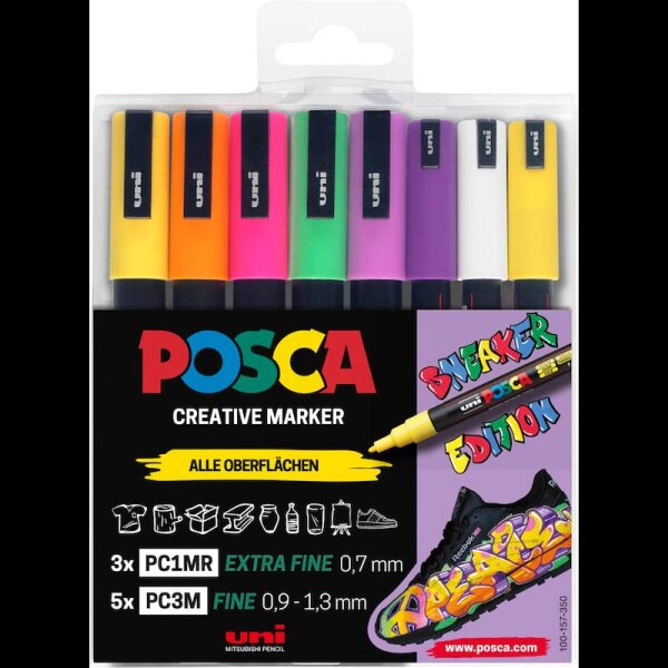uni-ball POSCA Sneaker schwarz Acrylstift farbsortiert 0,9 - 1,3 mm, 8 St.