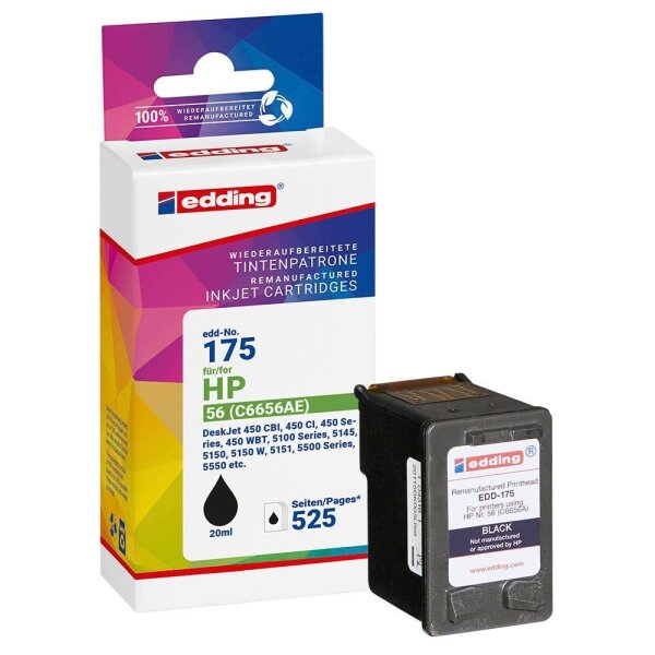 edding EDD-175 schwarz Druckerpatrone kompatibel zu HP 56 (C6656AE)