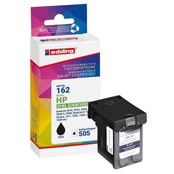edding EDD-162 schwarz Druckerpatrone kompatibel zu HP 21XL (C9351AE)