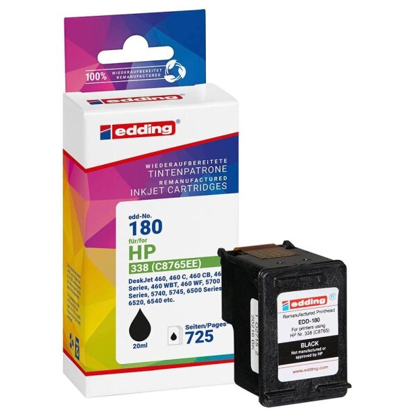 edding EDD-180 schwarz Druckerpatrone kompatibel zu HP 338 (C8765E)