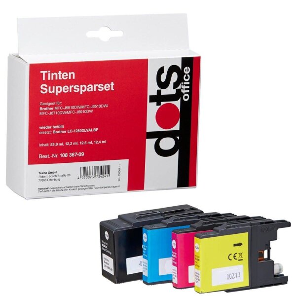 dots  schwarz, cyan, magenta, gelb Druckerpatronen kompatibel zu brother LC-1280XLVALBP, 4er-Set