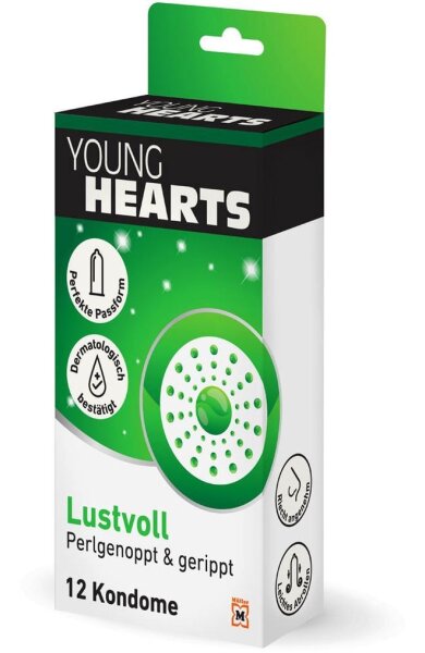 YOUNG HEARTS Kondome Lustvoll - perlgenoppt und gerippt, 12 St.  ( 2805718 )