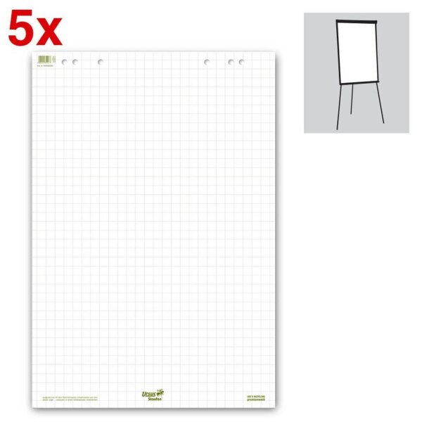Ursus® Flipchart-Papier Green kariert 68,0 x 99,0 cm, 20 Blatt, 5 Blöcke
