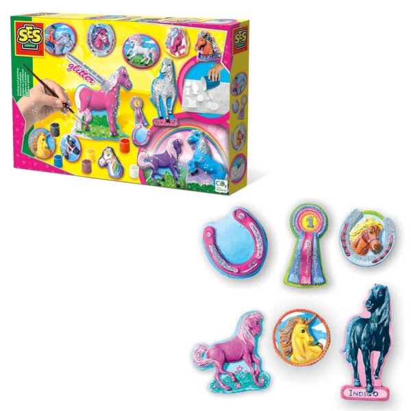 SES Creative® Gipsgießen-Set Glitzer Pferde mehrfarbig