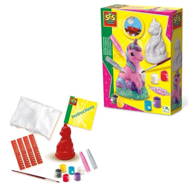 SES Creative® Gipsgießen-Set Glitzer Einhorn mehrfarbig