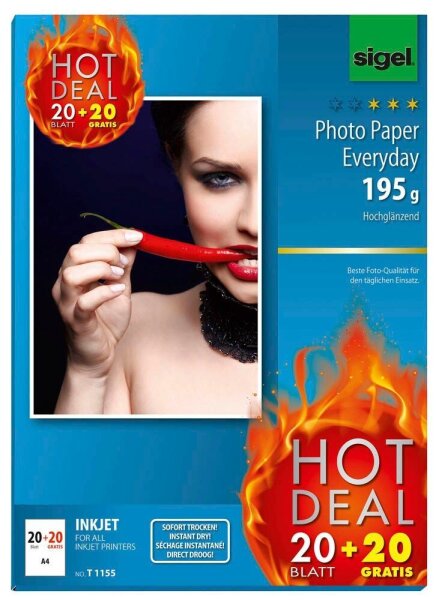 SIGEL Fotopapier DIN A4 hochglänzend 195 g/qm 40 Blatt