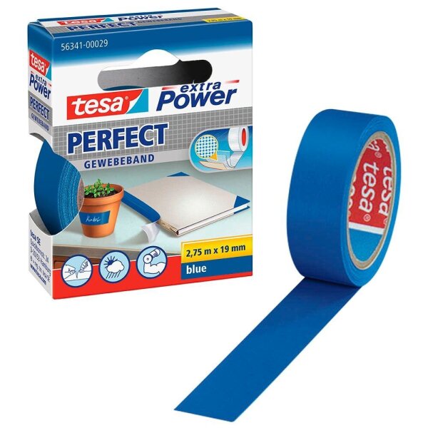 tesa extra Power® Perfect Gewebeband blau 19,0 mm x 2,75 m 1 Rolle