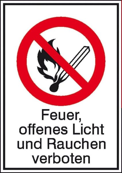 SafetyMarking® Verbotsaufkleber "Feuer, offenes Licht und Rauchen verboten" rechteckig 13,1 x 18,5 cm, 1 St.