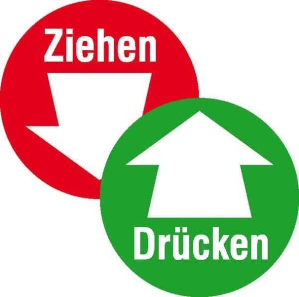 SafetyMarking® Hinweisaufkleber "Drücken/Ziehen mit Pfeil " rund 10,0 cm, 1 St.