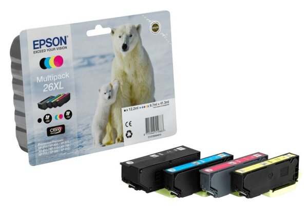 EPSON 26XL / T2636XL (Eisbär) schwarz, cyan, magenta, gelb Druckerpatronen, 4er-Set