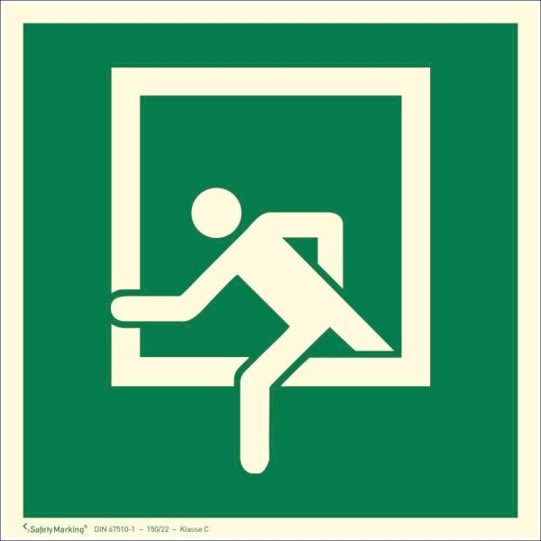 SafetyMarking® Rettungszeichen-Aufkleber "Notausstieg" quadratisch 15,0 x 15,0 cm, 1 St.