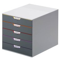 DURABLE Schubladenbox VARICOLOR®  dunkelgrau mit bunten Farblinien 760527, DIN A4 mit 5 Schubladen, 1 St.