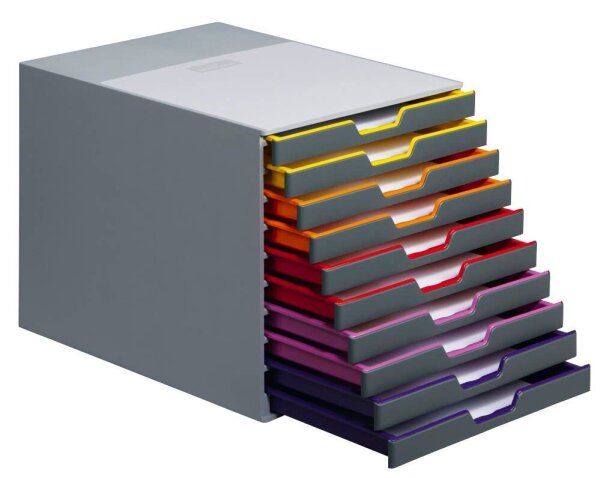 DURABLE Schubladenbox VARICOLOR®  dunkelgrau mit bunten Farblinien 761027, DIN A4 mit 10 Schubladen, 1 St.