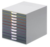 DURABLE Schubladenbox VARICOLOR®  dunkelgrau mit bunten Farblinien 761027, DIN A4 mit 10 Schubladen, 1 St.