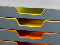 DURABLE Schubladenbox VARICOLOR®  dunkelgrau mit bunten Farblinien 761027, DIN A4 mit 10 Schubladen, 1 St.