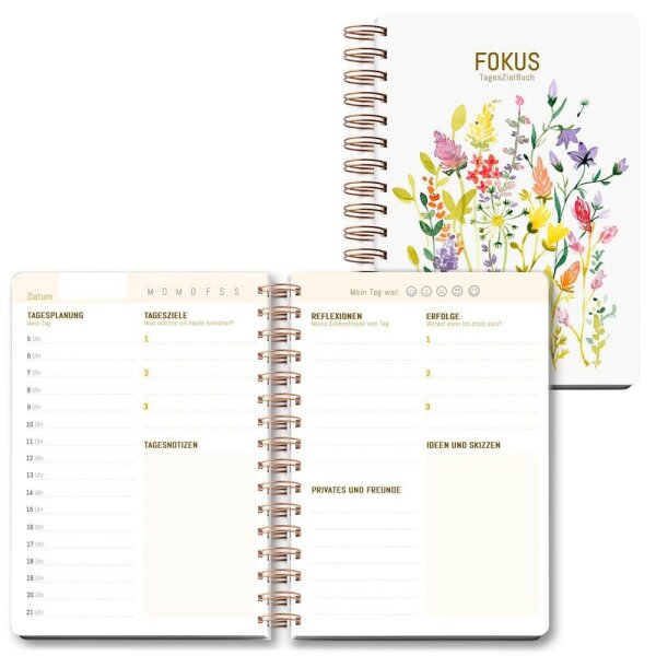 LUMA Notizbuch MyJourney Tageszielbuch Wildblumen DIN A5 blanko, mehrfarbig Hardcover 100 Seiten, 1 St.
