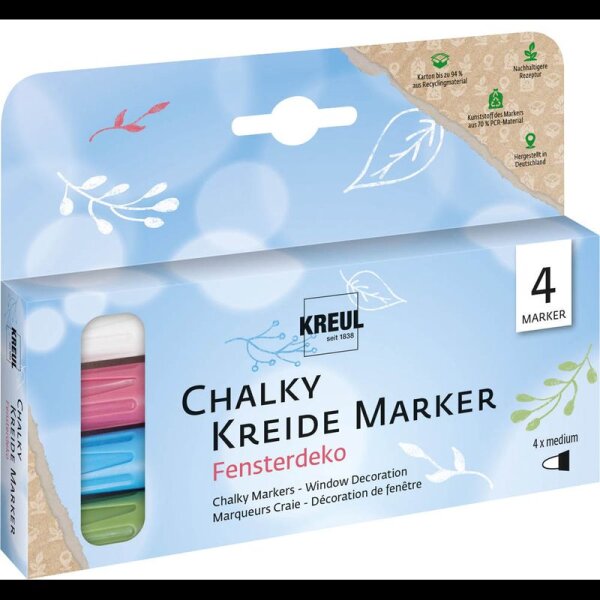KREUL Fensterdeko Kreidemarker farbsortiert 2,0 - 3,0 mm, 4 St.