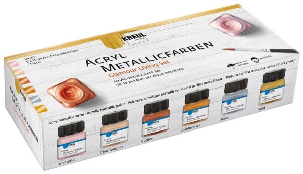 KREUL Metallicfarben Glamour Living Acrylfarben farbsortiert, 6 St.