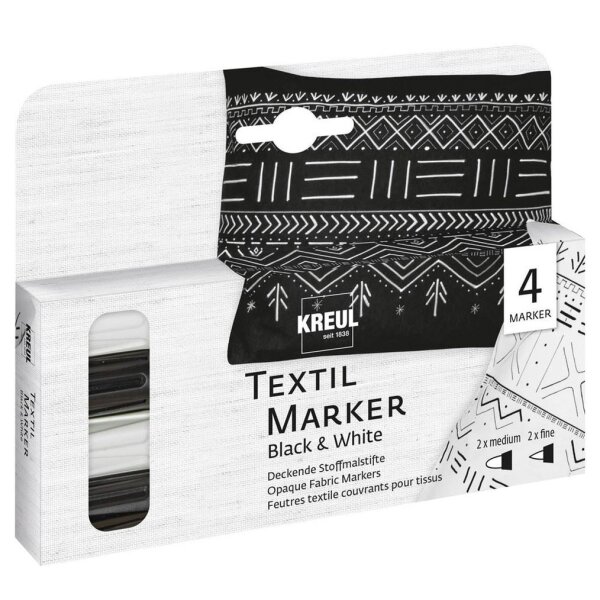 KREUL Black & White Stoffmalfarbe farbsortiert, 4 St.