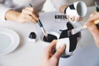 KREUL Classic Porzellanfarben farbsortiert 6 Gläser à 20 ml in Kanariengelb, Karminrot, Royalblau, Grün, Cognac, Schwarz, 1 Pinsel