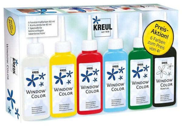 KREUL Fenstermalfarben farbsortiert 6x 80,0 ml
