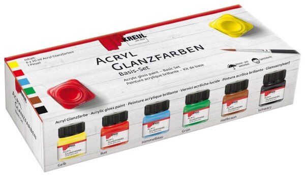 KREUL Glanzfarben Basis Acrylfarben farbsortiert, 6 St.