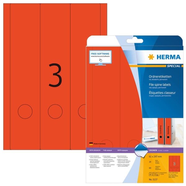 HERMA Ordneretiketten 5137 rot, 20 Blatt
