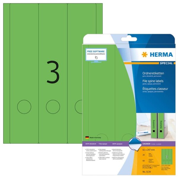 HERMA Ordneretiketten 5139 grün, 20 Blatt