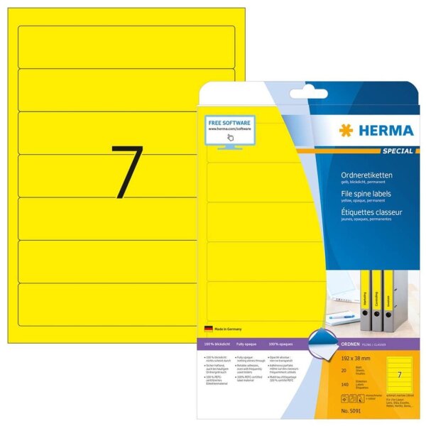 HERMA Ordneretiketten 5091 gelb, 20 Blatt