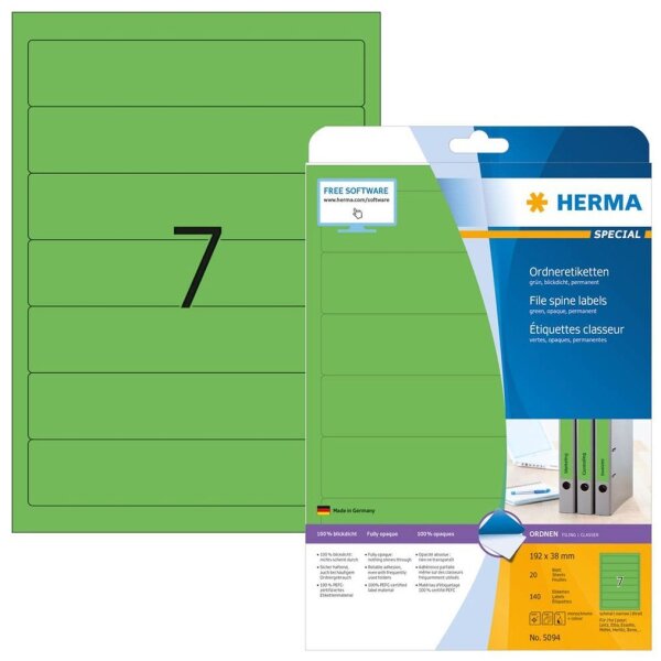 HERMA Ordneretiketten 5094 grün, 20 Blatt