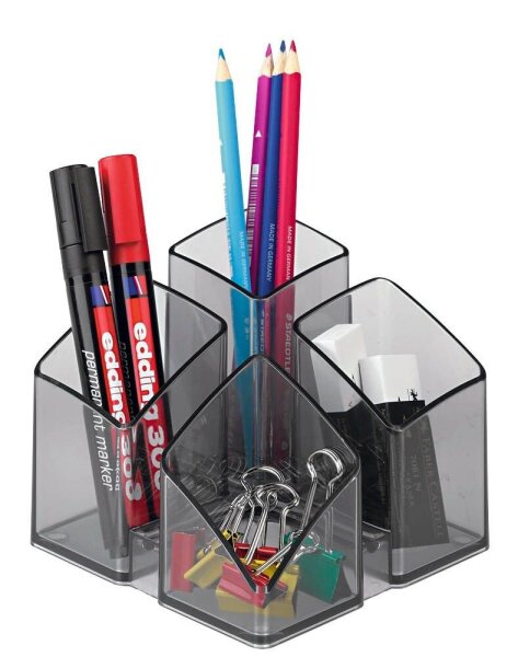 HAN Stiftehalter SCALA grau-transparent Polystyrol 4 Fächer 12,5 x 12,5 x 10,0 cm